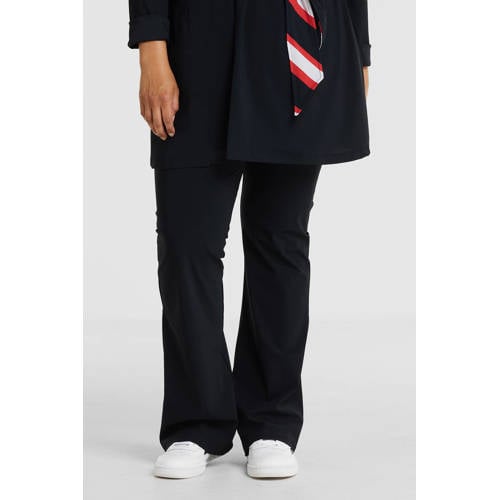 Plus Basics flared broek van travelstof donkerblauw afbeelding