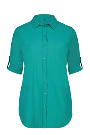 blouse van travelstof turquoise 