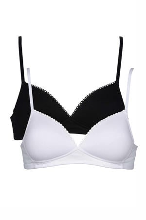 voorgevormde bh zonder beugel (set van 2) zwart/wit