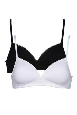 voorgevormde katoenen bh zonder beugel (set van 2) - zwart/wit