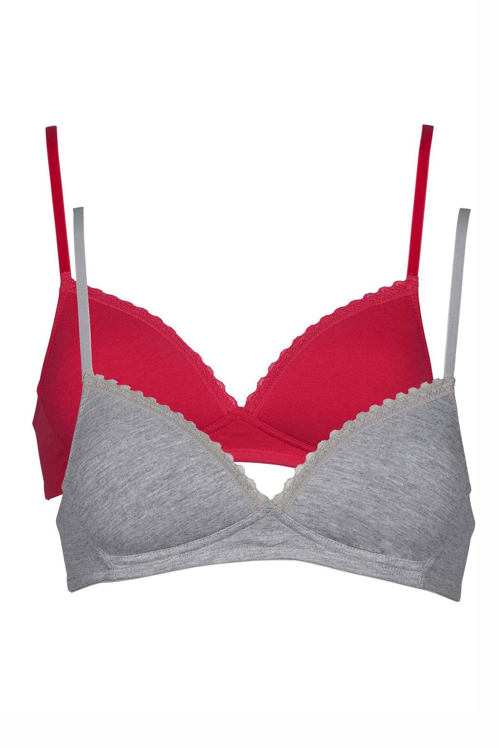 My Basic by After Eden voorgevormde katoenen bh zonder beugel (set van 2) fuchsia/grijs