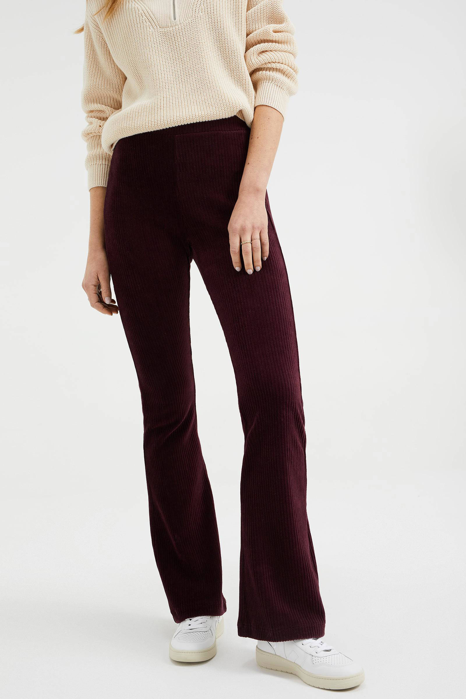 WE Fashion fluwelen high waist flared legging bordeauxrood | wehkamp