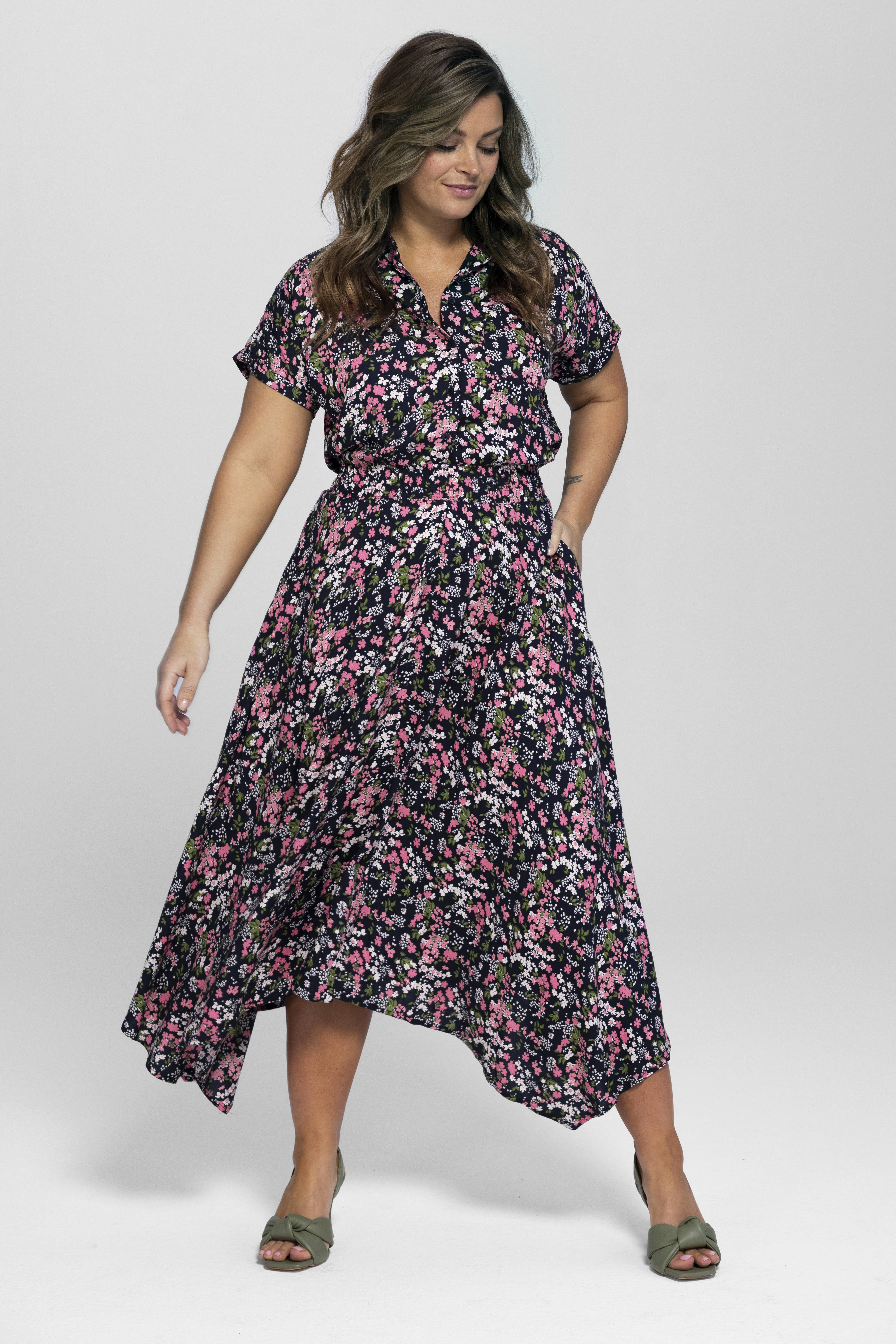 Miljuschka by Wehkamp blousejurk met bloemenprint donkerblauw | wehkamp