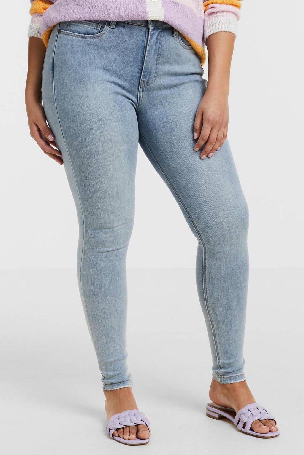 Lichtblauwe dames Fox Factor high waist skinny jeans van stretchdenim met rits- en knoopsluiting