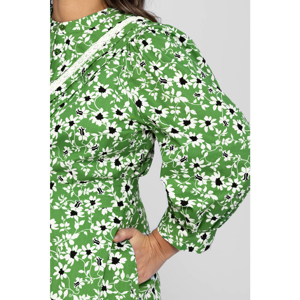 Miljuschka by Wehkamp poplin blouse jurk bloemenprint groen
