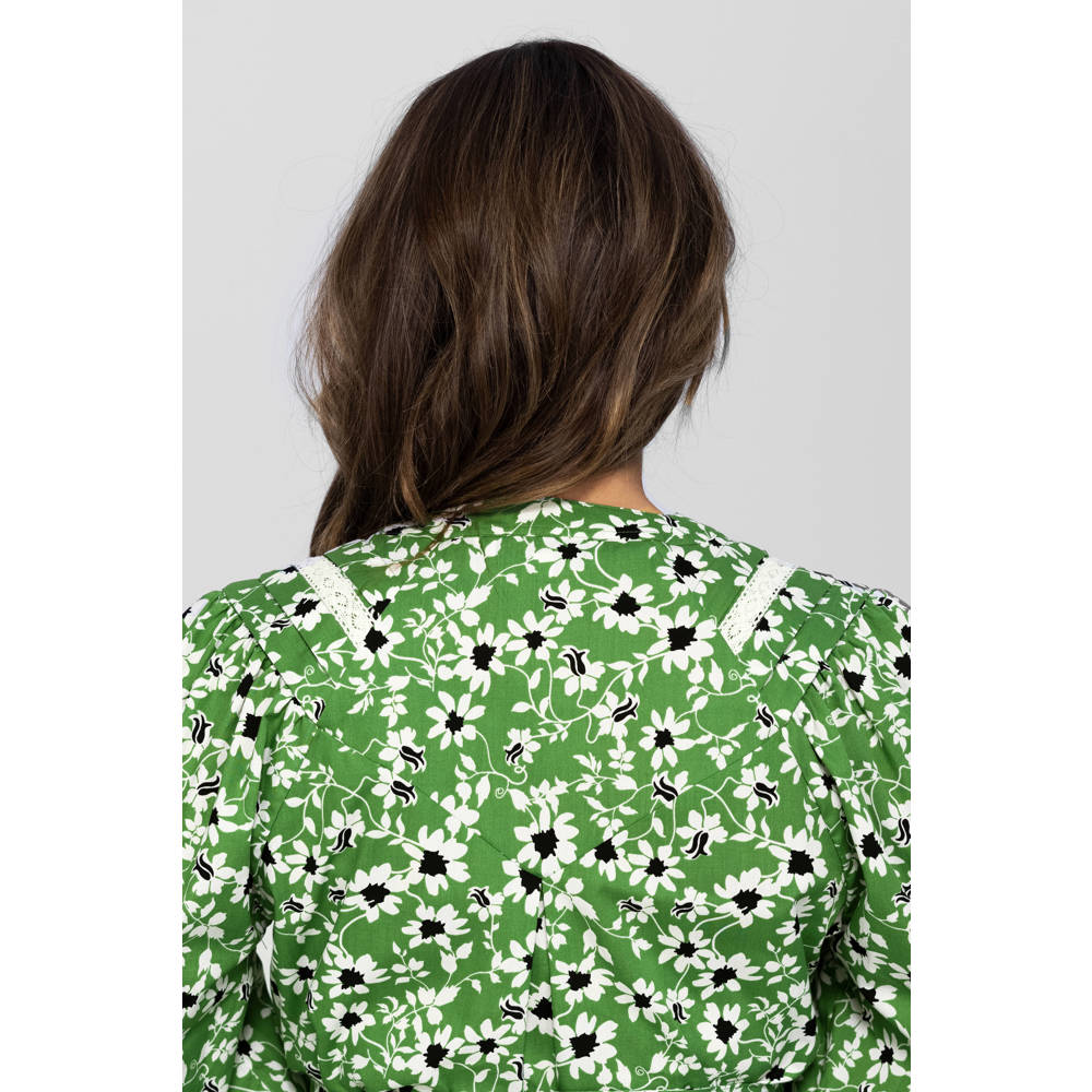 Miljuschka by Wehkamp poplin blouse jurk bloemenprint groen