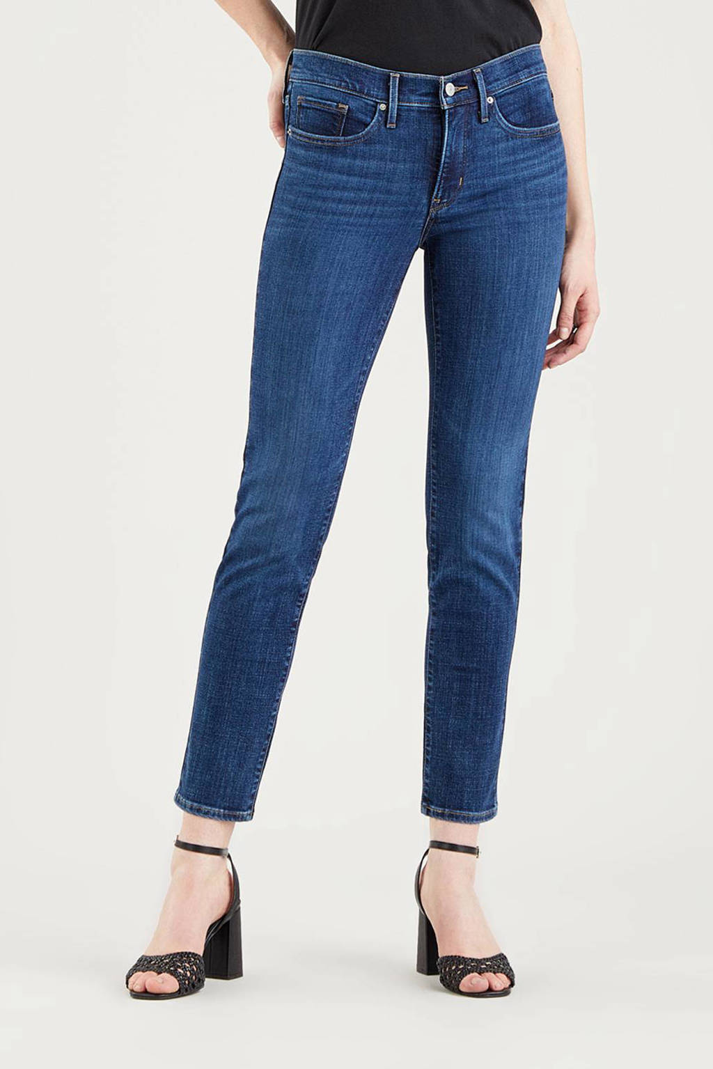 Donkerblauwe dames Levi's shaping slim fit jeans van stretchdenim met regular waist