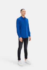 Blauwe heren Shoeby Refill regular fit overhemd Waylon van katoen met lange mouwen, klassieke kraag en knoopsluiting