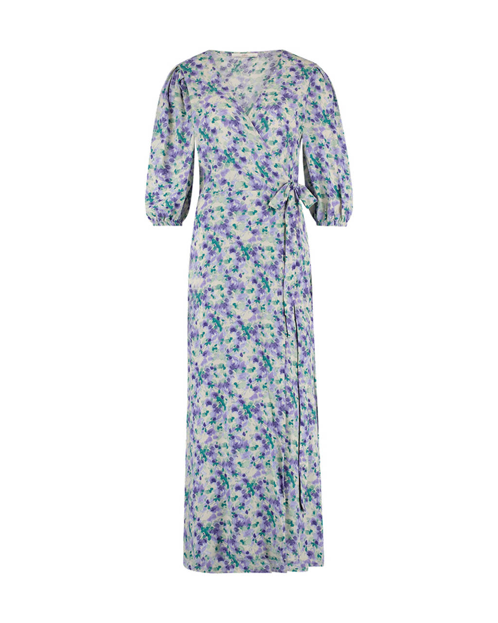 Aaiko maxi wikkeljurk Pavon met all over print en plooien lila/ groen