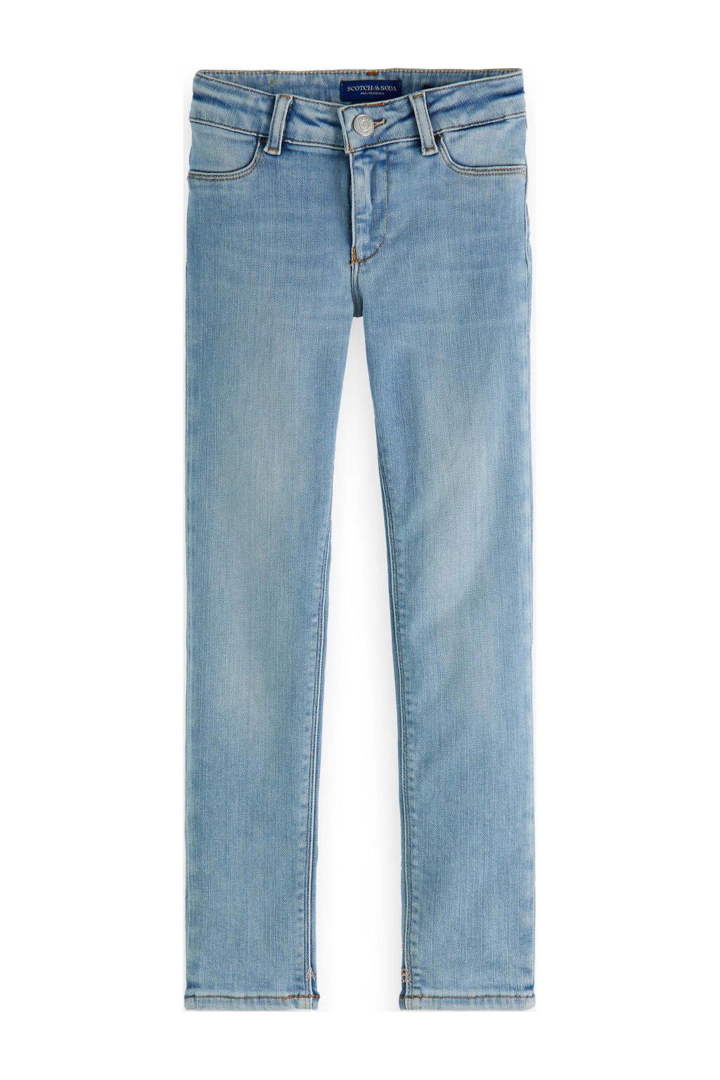 Light blue denim meisjes Scotch & Soda skinny jeans Milou van stretchdenim met regular waist, rits- en knoopsluiting en effen