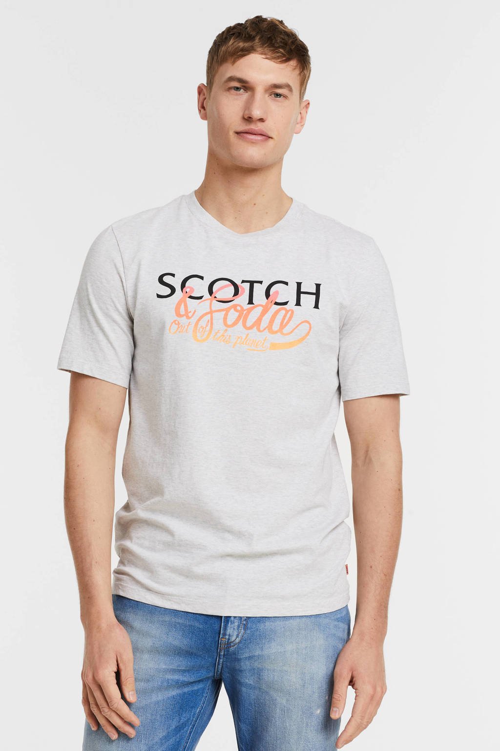 Scotch & Soda regular fit T-shirt van biologisch katoen grey melange
