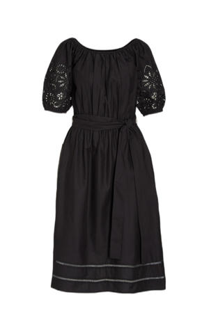 poplin jurk met embroidery anglaise zwart