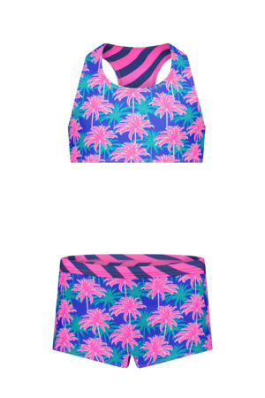 reversible crop bikini roze/blauw