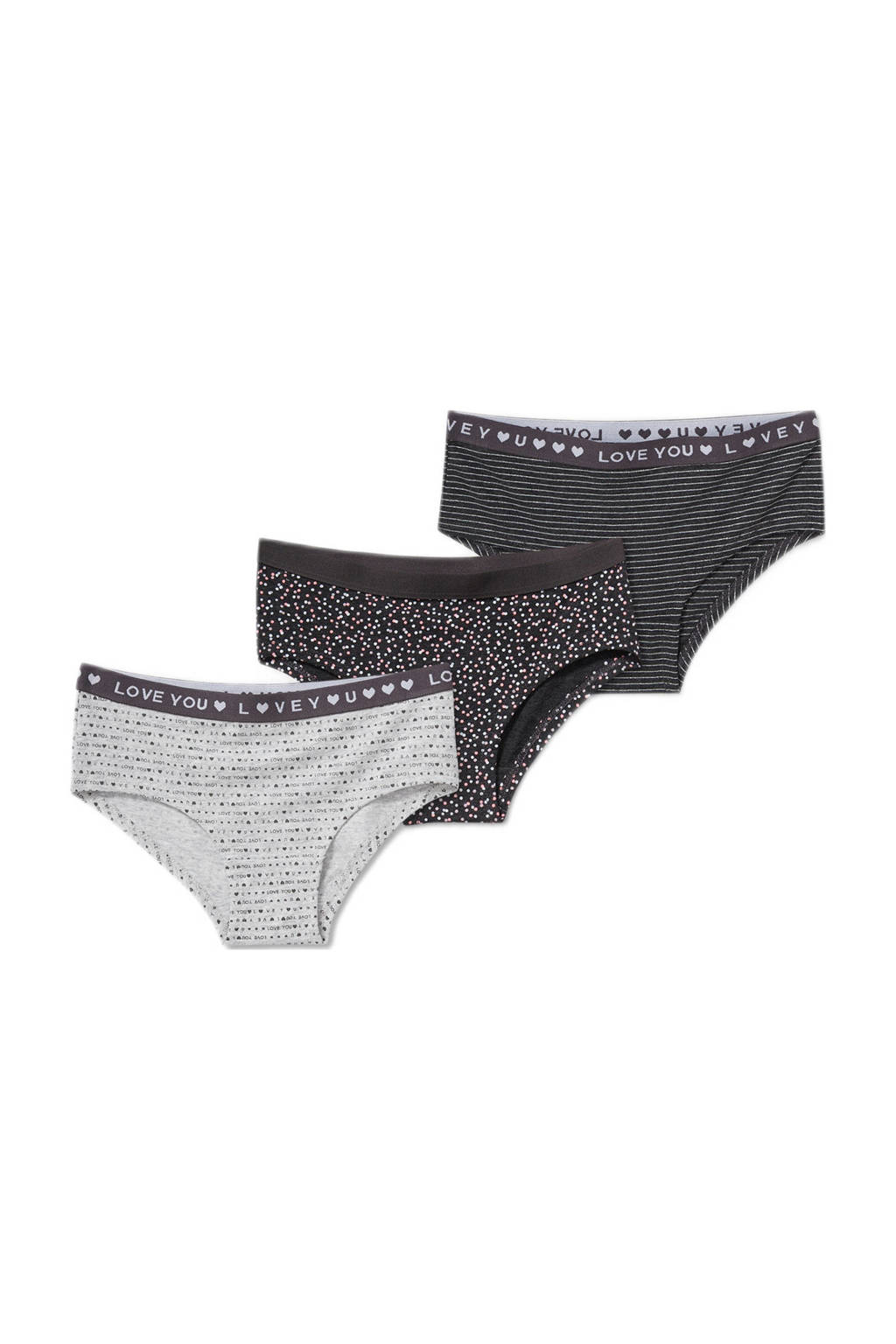C&A slip - set van 3 grijs/zwart, Grijs/zwart
