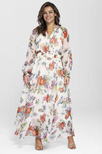 Multikleurige dames Miljuschka by Wehkamp maxi jurk van polyester met bloemenprint, lange mouwen en V-hals