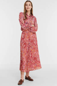 Roze dames Esqualo blouse van viscose met paisley print, lange mouwen, klassieke kraag, knoopsluiting en ballonmouwen
