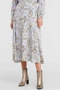 Lichtblauwe dames Esqualo rok met paisleyprint en plooien gemaakt van viscose en met elastische tailleband