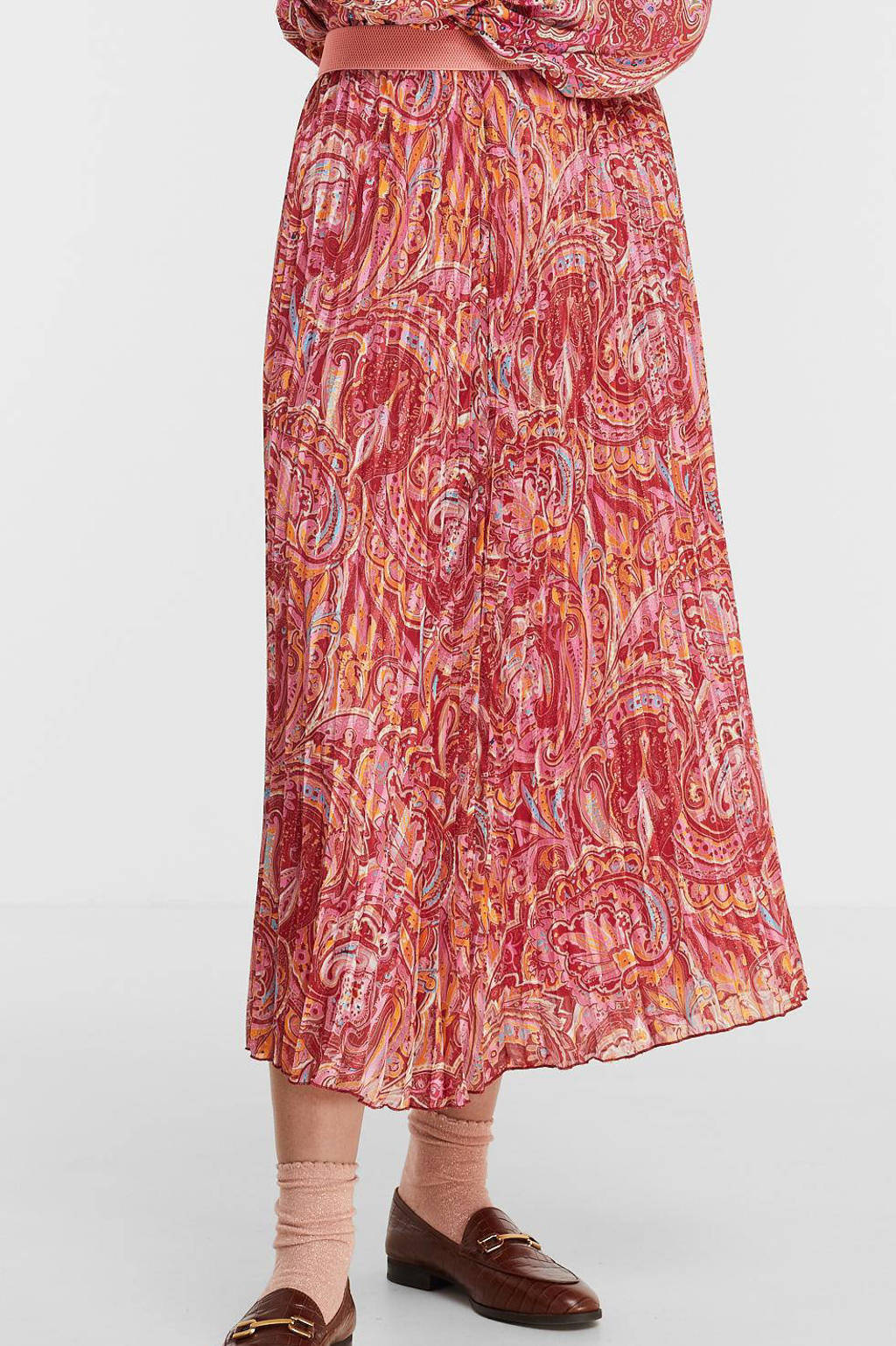 Roze dames Esqualo maxi rok met paisleyprint gemaakt van polyester en met elastische tailleband