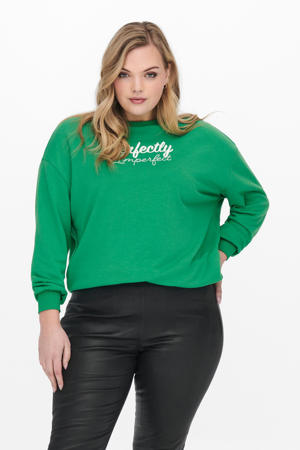 sweater CARTIANA  met tekst groen/wit