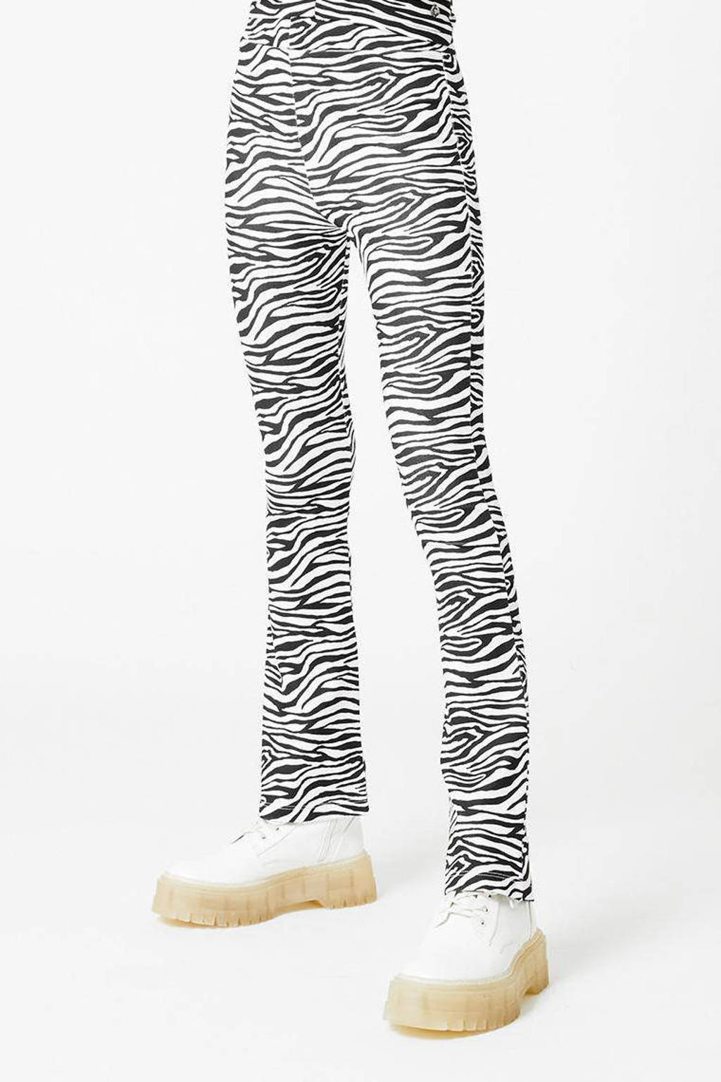 CoolCat Junior flared broek Philou met zebraprint zwart/wit