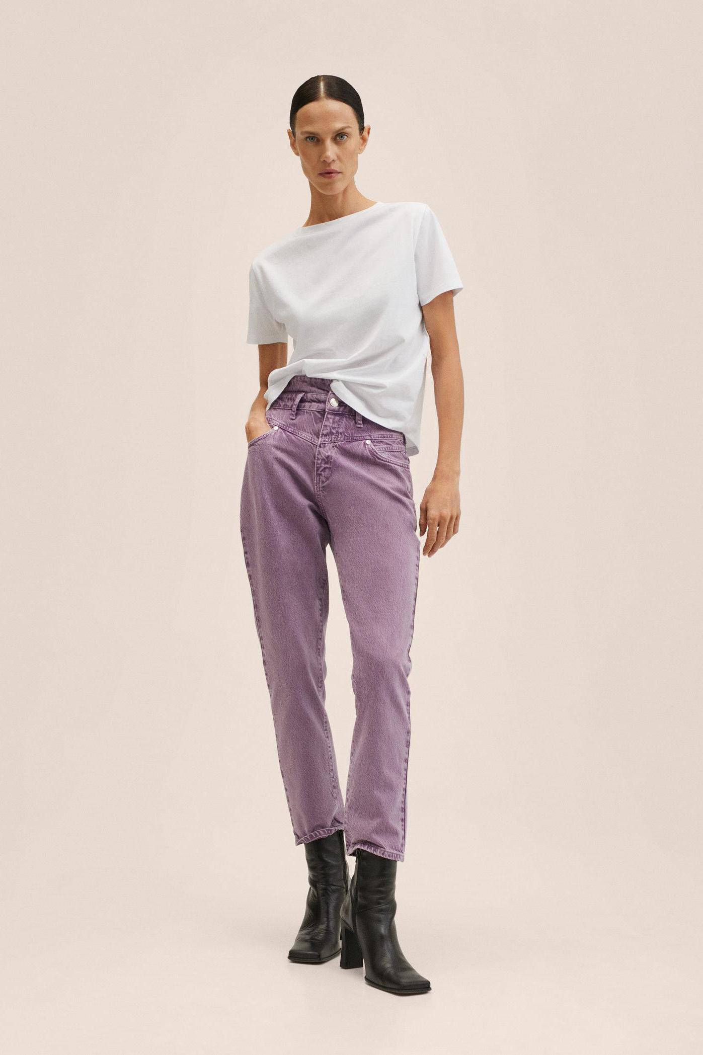 Mango high waist straight fit jeans paars | wehkamp