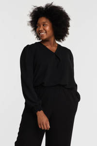 Zwarte dames z-one geweven top Leyla van polyester met lange mouwen en V-hals