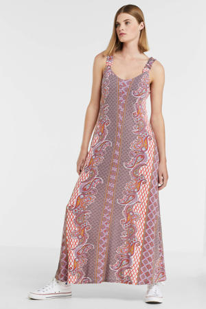 maxi jurk CRPrinta met all over print roze/paars