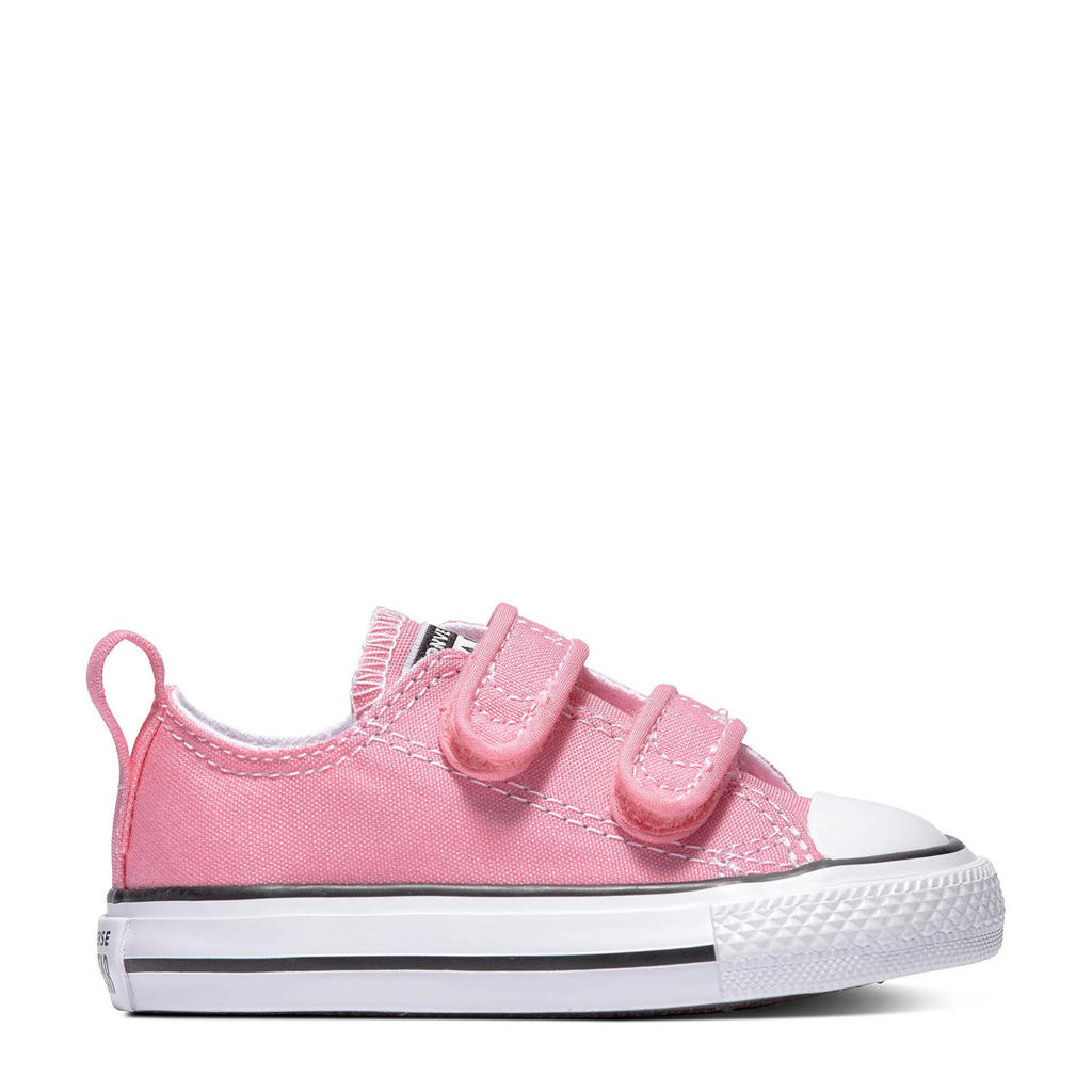Roze jongens en meisjes Converse Chuck Taylor All Star 2V OX sneakers van textiel met klittenband