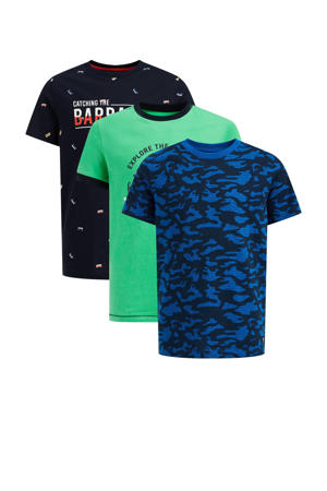 T-shirt - set van 3 donkerblauw/groen/zwart