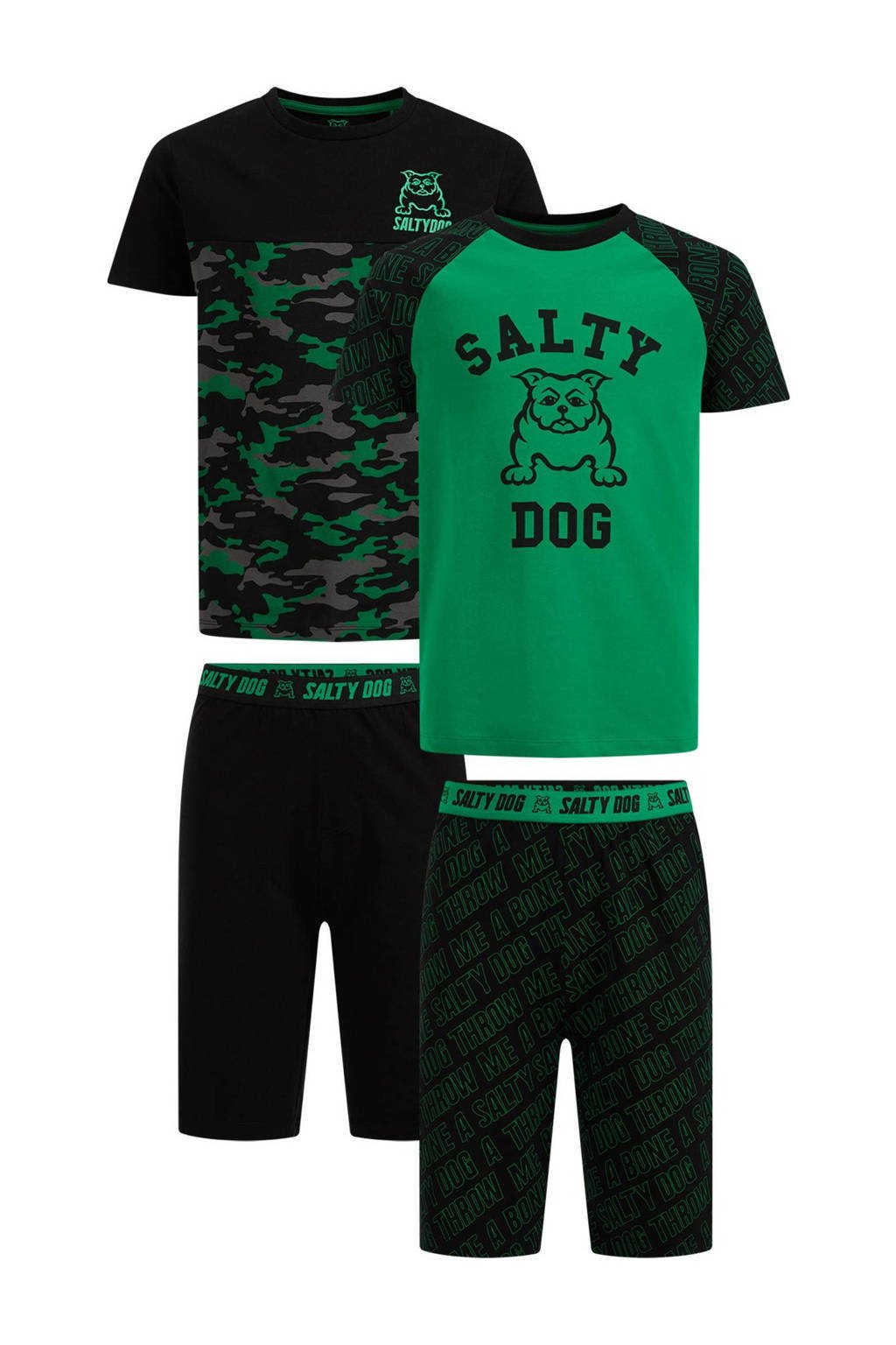 WE Fashion Salty Dog   shortama - set van 2 groen/zwart