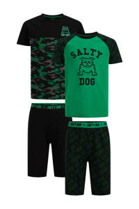 WE Fashion Salty Dog   shortama - set van 2 groen/zwart