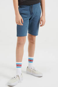 Grijsblauwe jongens WE Fashion slim fit sweatshort met elastische tailleband met koord
