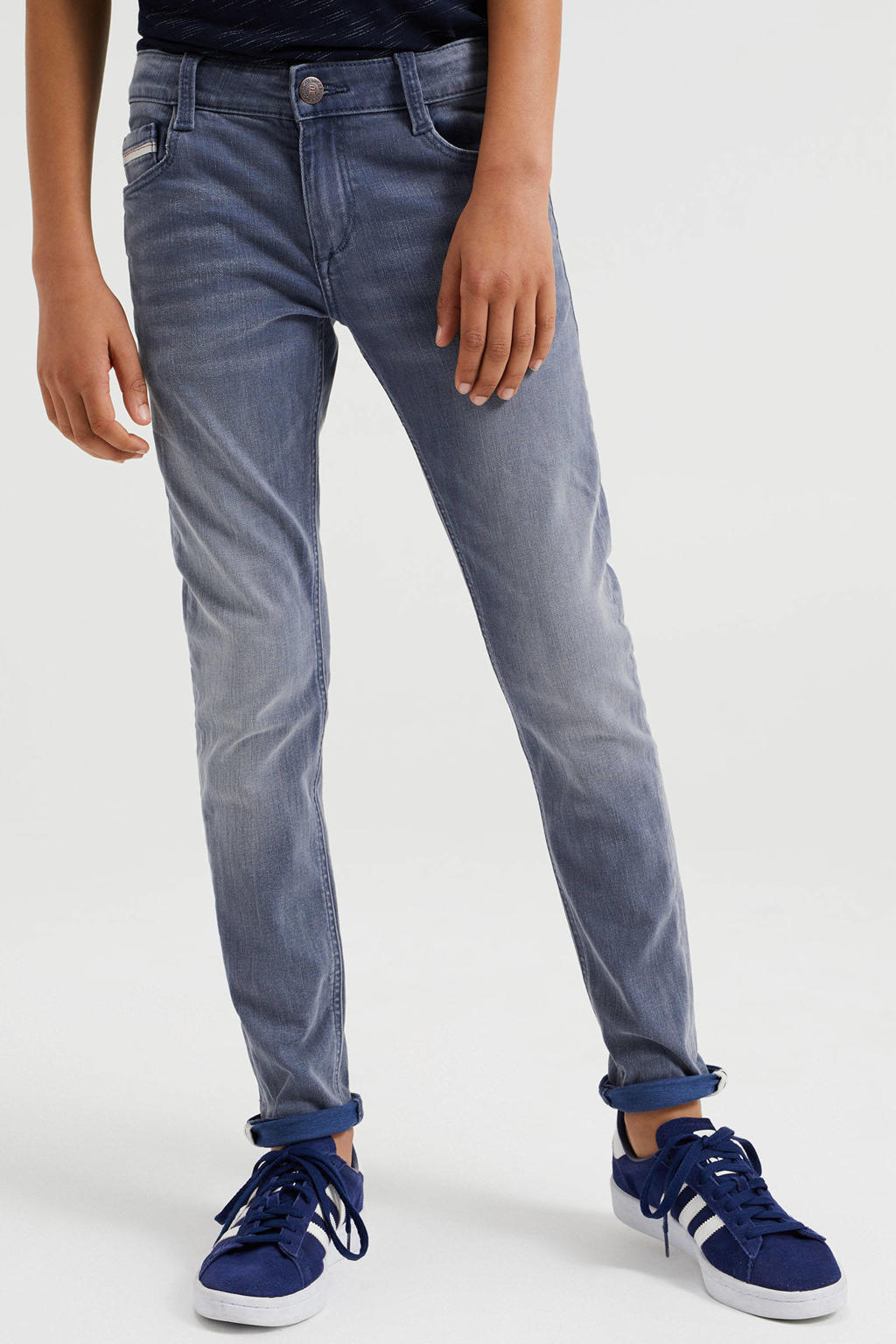 Lichtgrijze jongens WE Fashion Blue Ridge slim fit jeans mid van denim met regular waist
