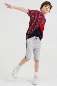 Grijze jongens WE Fashion gemêleerde slim fit sweatshort melee met regular waist en elastische tailleband met koord