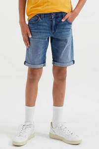 Stonewashed jongens WE Fashion Blue Ridge straight fit jeans bermuda blue van stretchdenim met regular waist en rits- en knoopsluiting