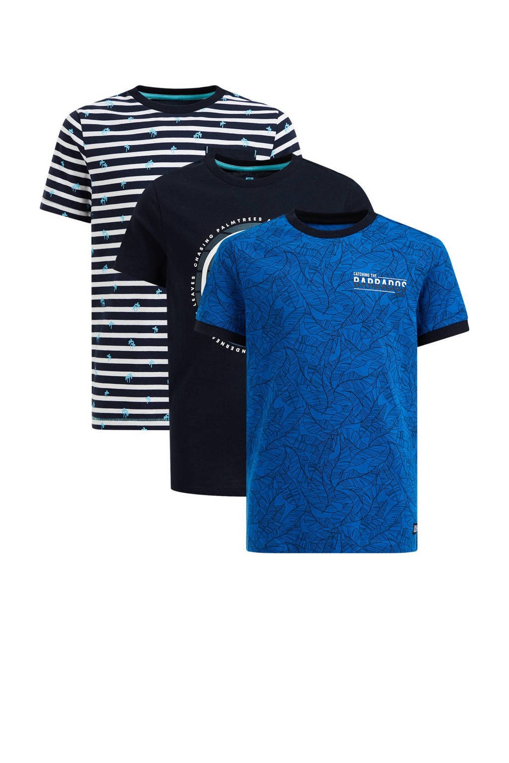 WE Fashion T-shirt - set van 3 blauw/zwart/donkerblauw