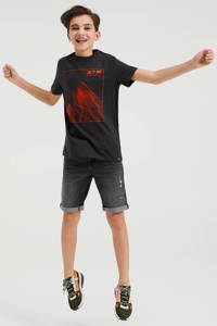 WE Fashion Salty Dog T-shirt met printopdruk zwart/rood