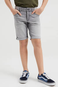Grijze jongens WE Fashion Blue Ridge regular fit jeans bermuda van jog denim met rits- en knoopsluiting
