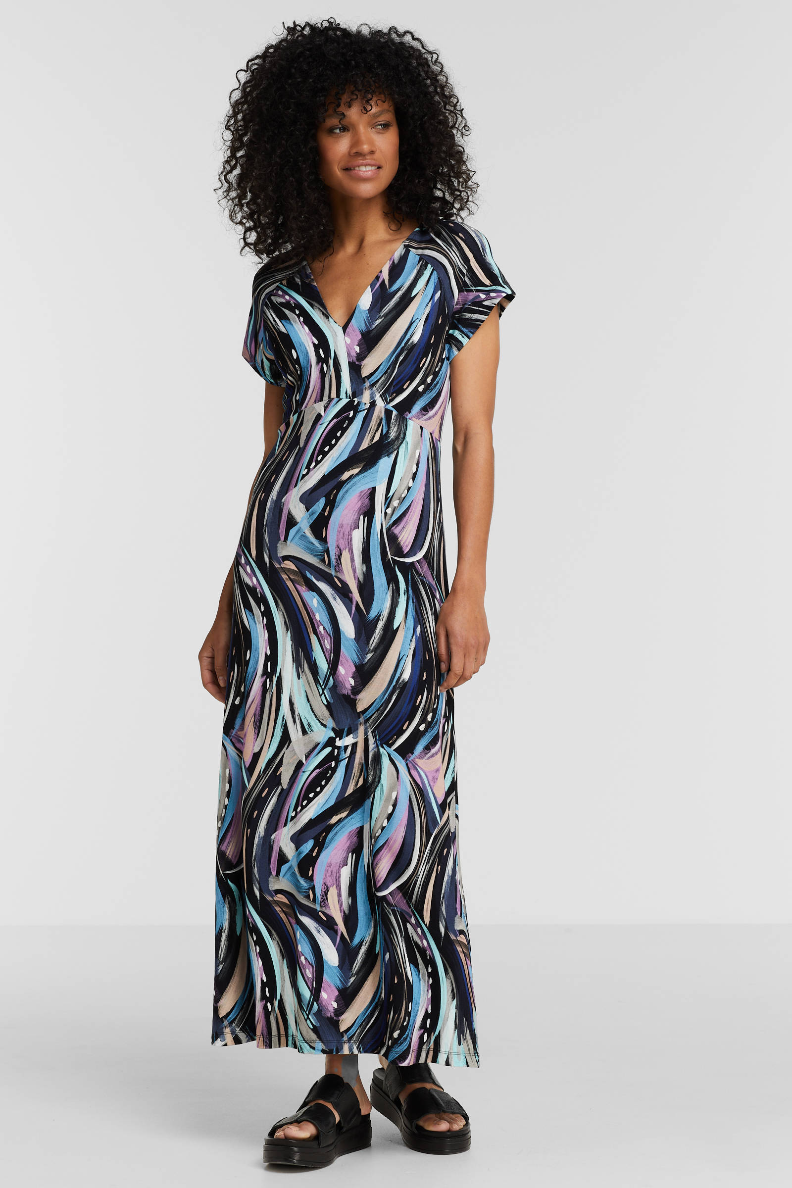 Geisha maxi jurk Jane met all over print blauw/roze/zwart/bruin/wit |  wehkamp