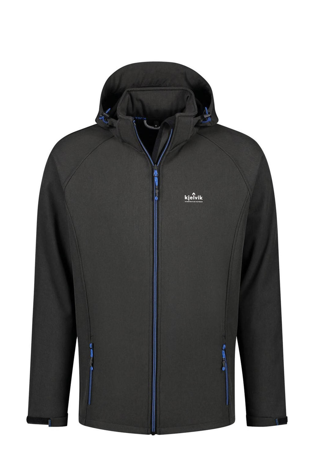 Zwarte heren Kjelvik outdoor jas Pelle van polyester met lange mouwen, capuchon en rits met windvanger