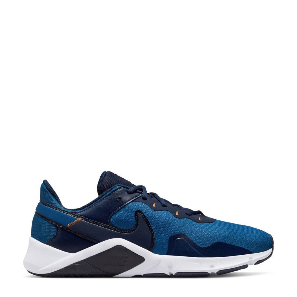 Donkerblauw en kobaltblauwe heren Nike Legend Essential 2 fitness schoenen van mesh met veters