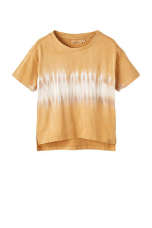 tie-dye T-shirt NMMHALFRED van biologisch katoen bruin/ecru