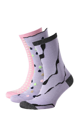 sokken SLFIDA met all-over print - set van 3 lila