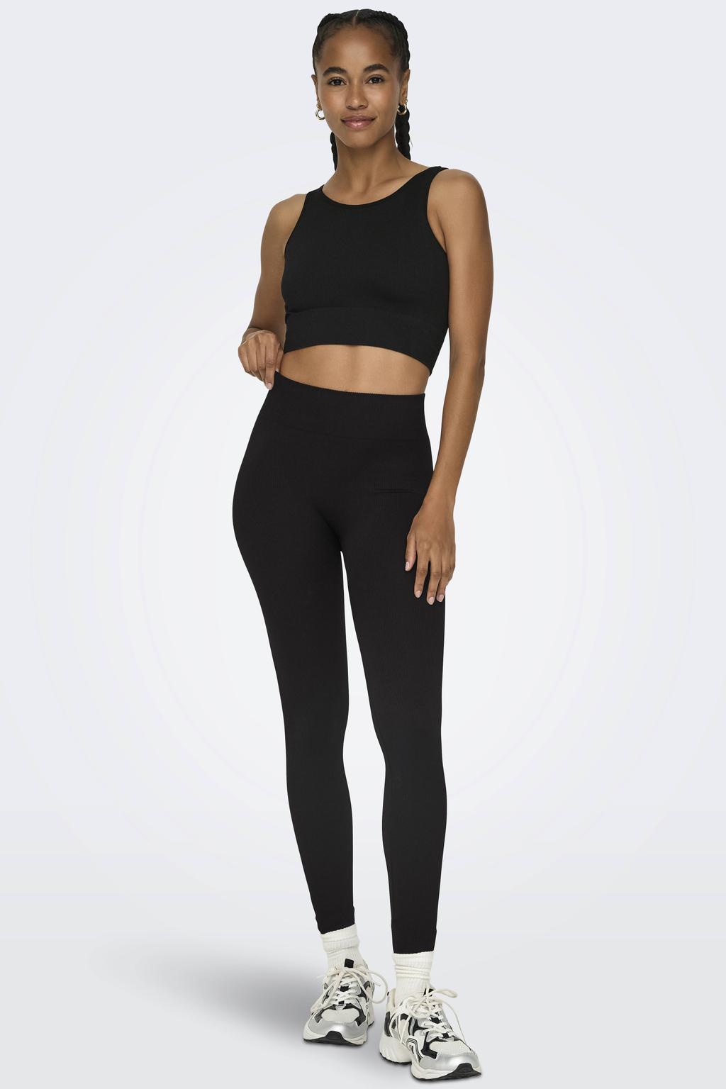 Zwarte dames ONLY PLAY sportlegging van nylon met slim fit, high waist, elastische tailleband en effen