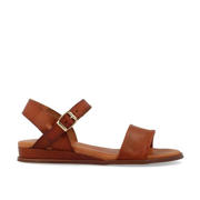 thumbnail: Cognackleurige dames Red Rag 79370 leren sandalen met gesp en effen