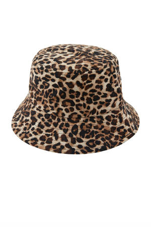 bucket hat PCVELLA met luipaardprint camel