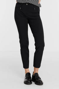 Zwarte dames gardeur cropped straight fit pantalon Dina2 van stretchkatoen met regular waist en rits- en knoopsluiting