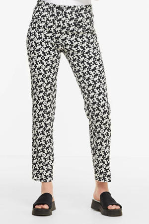 slim fit pantalon Zene51 met grafische print zwart/ gebroken wit