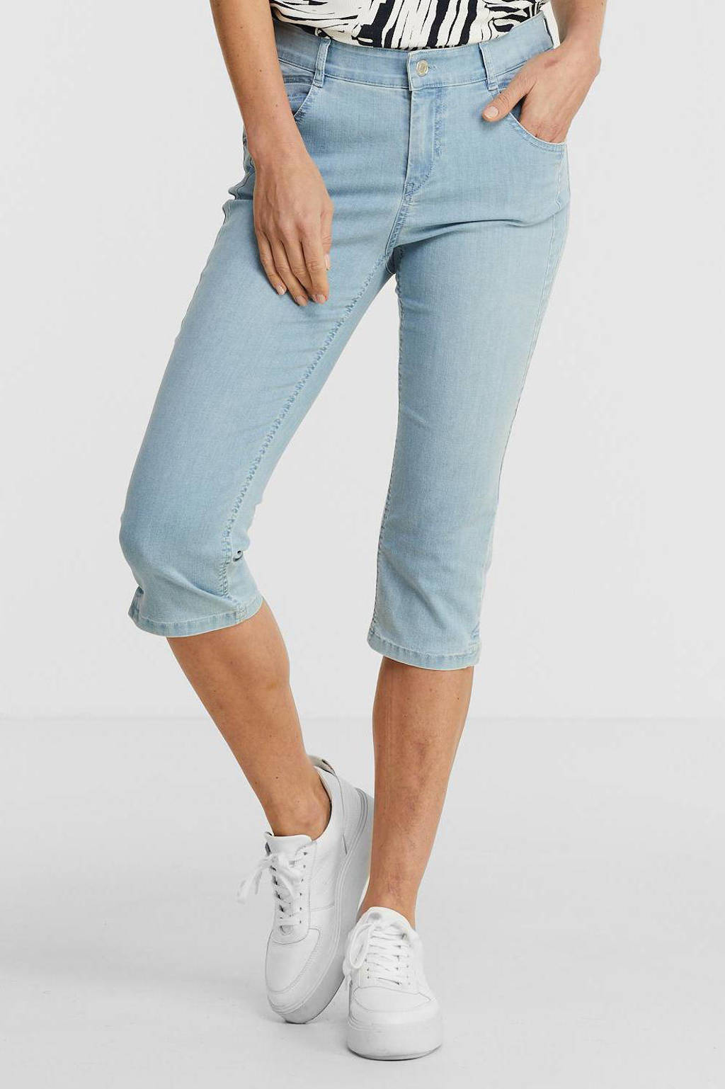 Lichtblauwe dames gardeur slim fit capri jeans Zuri460 van stretchdenim met regular waist