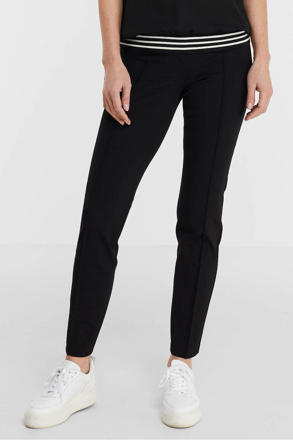 Zwarte dames gardeur straight fit pantalon Zene1 van polyamide met regular waist en rits- en knoopsluiting